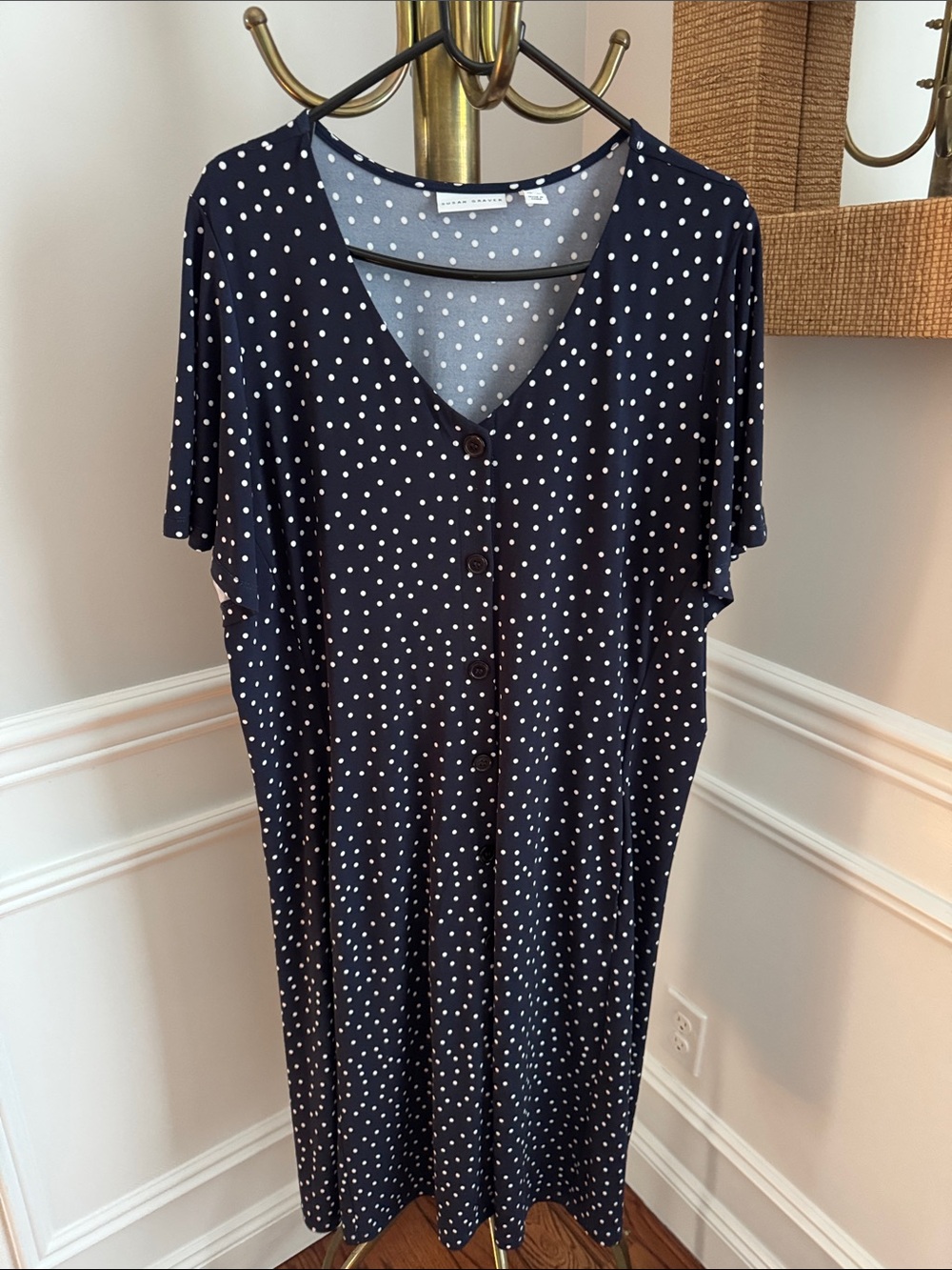 Susan Graver Navy and White Polka Dot Dress